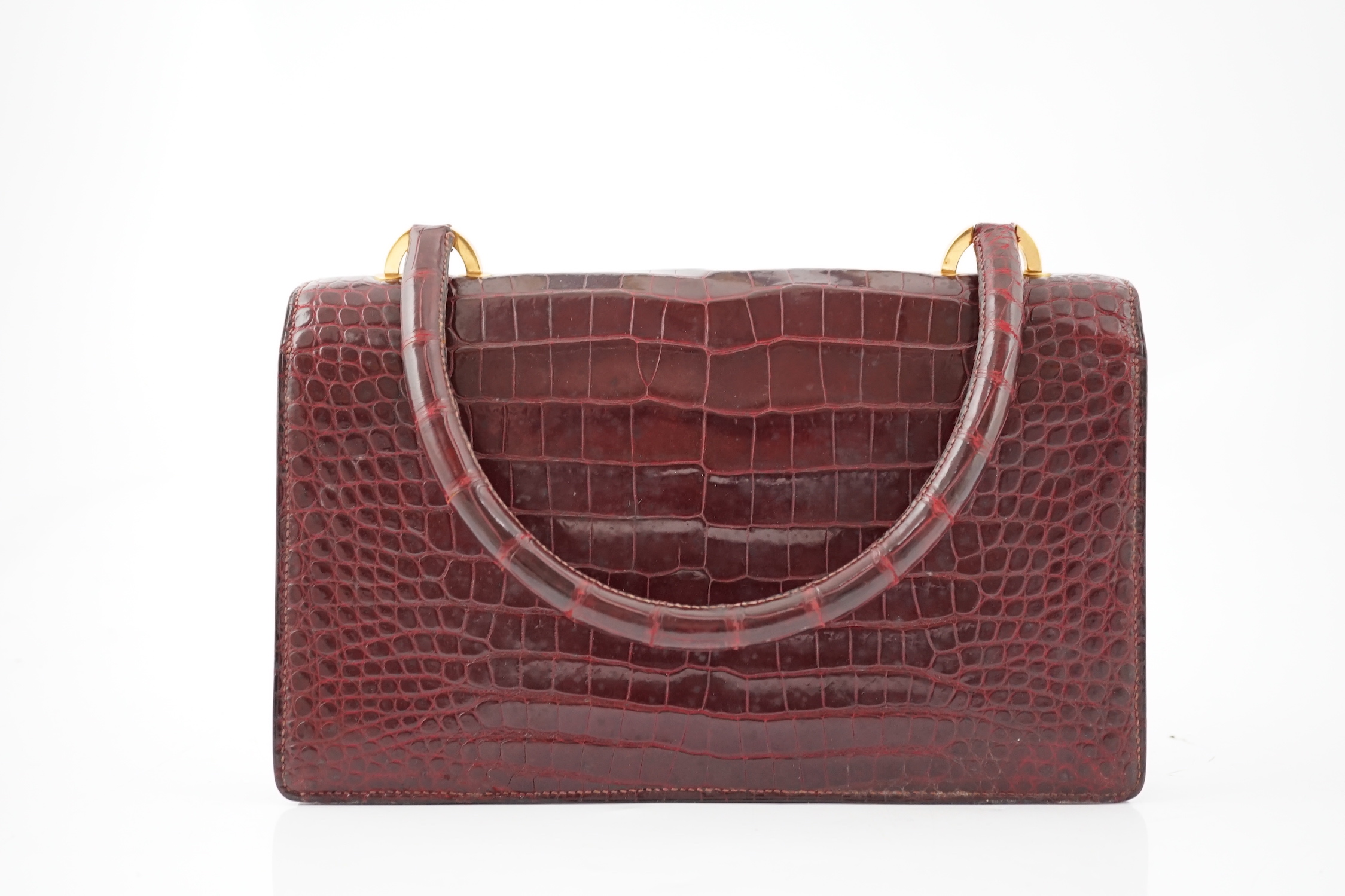 A Hermès Bordeaux crocodile top handle Sac bag, height 17cm, top of handle 31cm, width 26.5cm, depth 4cm